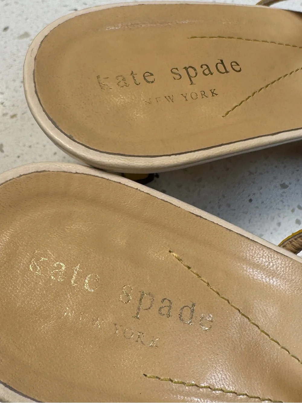 Vintage Kate Spade Slingback Kitten Heels Yellow White Leather Pointed Italy 10